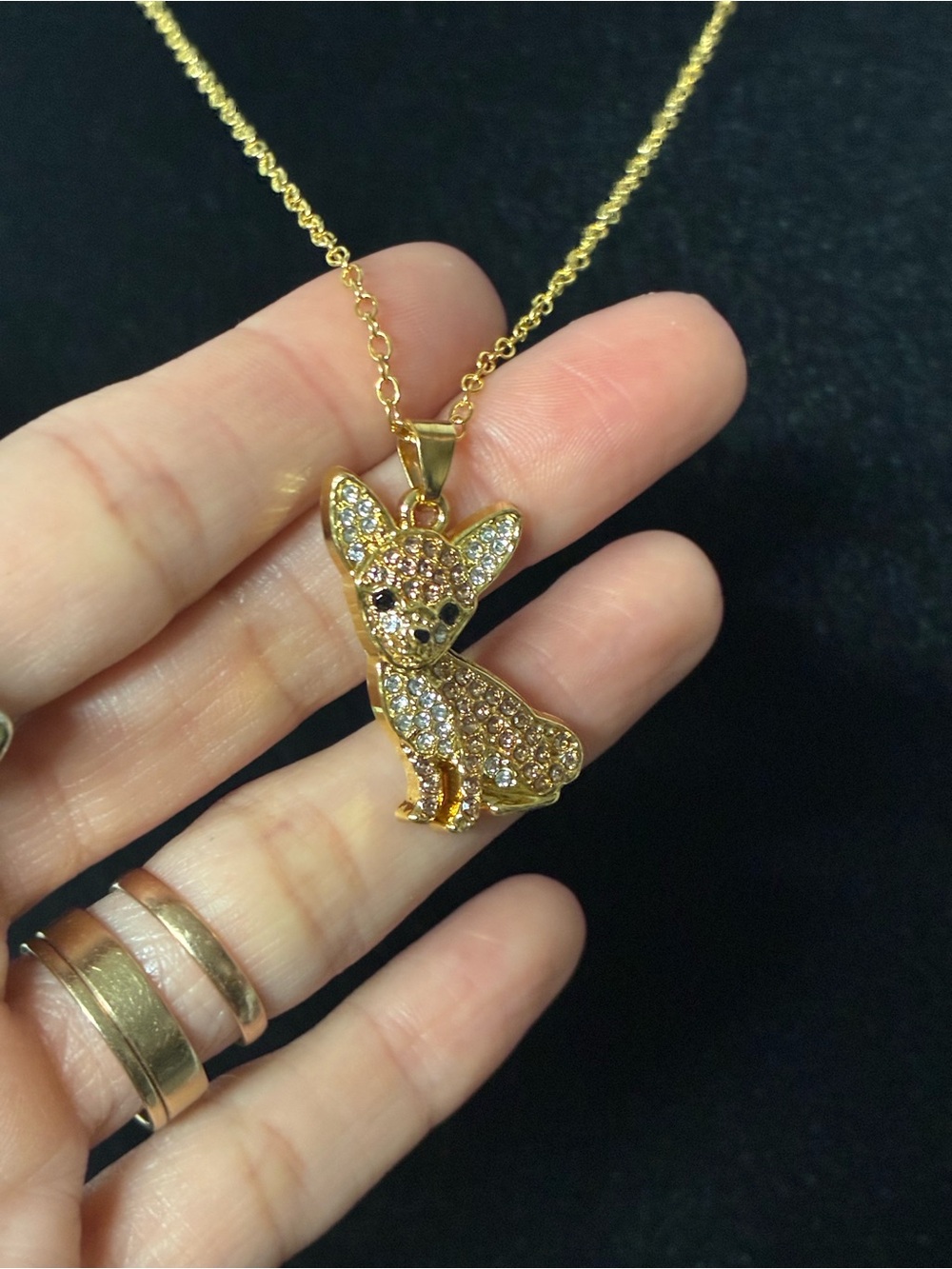 Gold Crystal Chihuahua Pendant Necklace - Unbranded